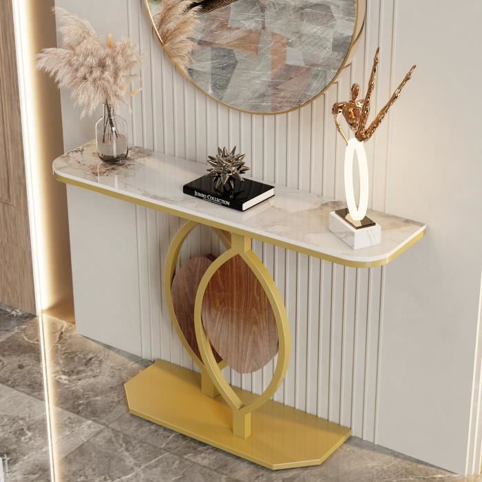 table console d'entrée en pierre fritté effet marbre - unho - 120cm - meuble d'entrée pour couloir salon