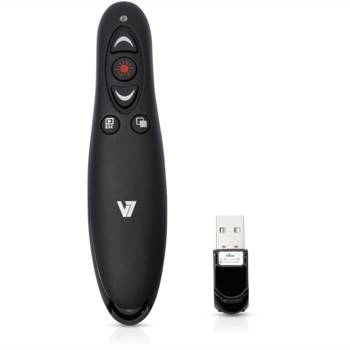 V7 Pointeur de Présentation Laser - Fréquence radio - USB - 5 Bouton(s) - Noir