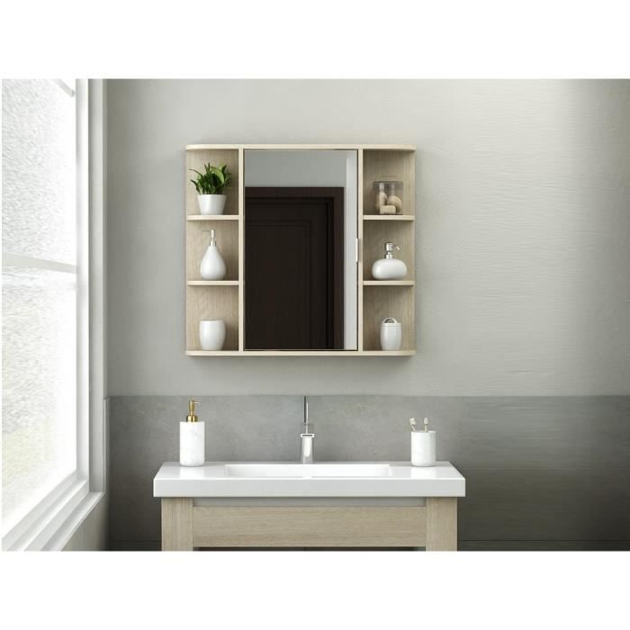 HOMCOM Armoire murale de salle de bain style exotique bambou 60 x 20 x 60 cm 2 portes étagère pas cher