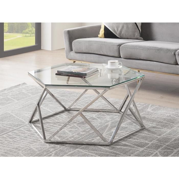 Table basse en verre trempé et acier inoxydable Chrome KERIANE Cdiscount Maison
