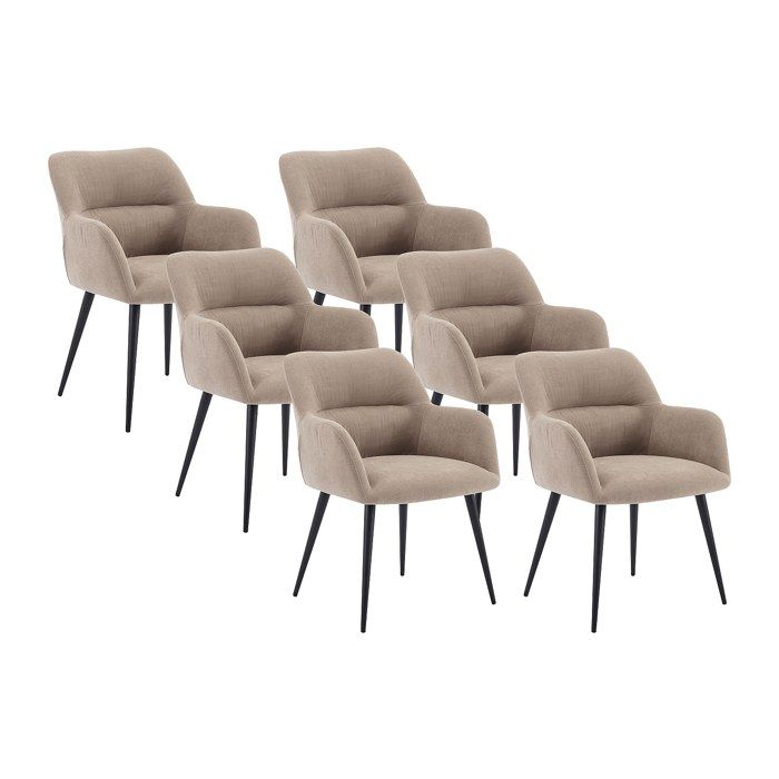 Lot de 6 chaises avec accoudoirs en tissu et métal noir - Beige - HEKA