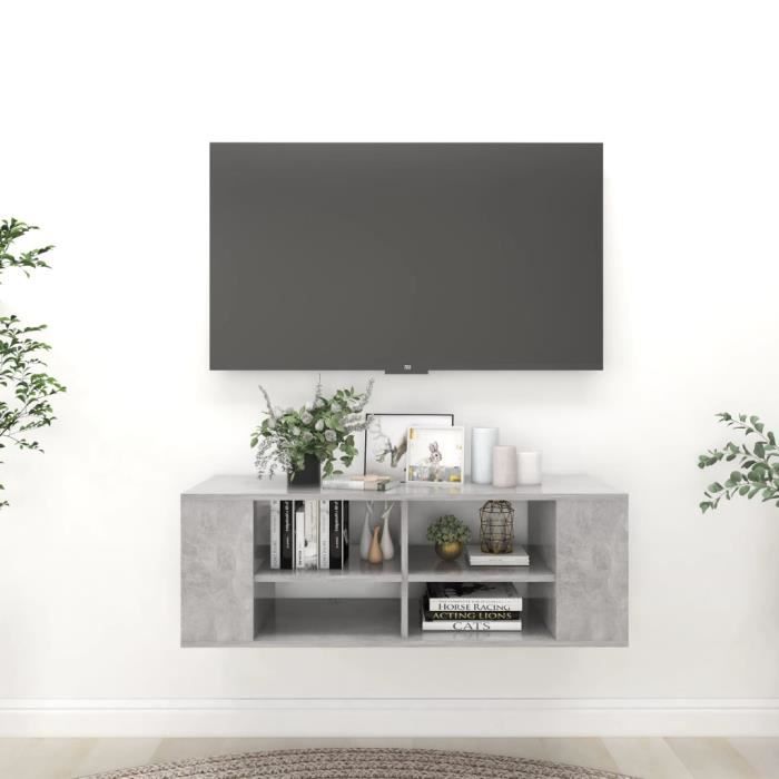 vidaXL Meuble TV mural Gris béton 102x35x35 cm Aggloméré