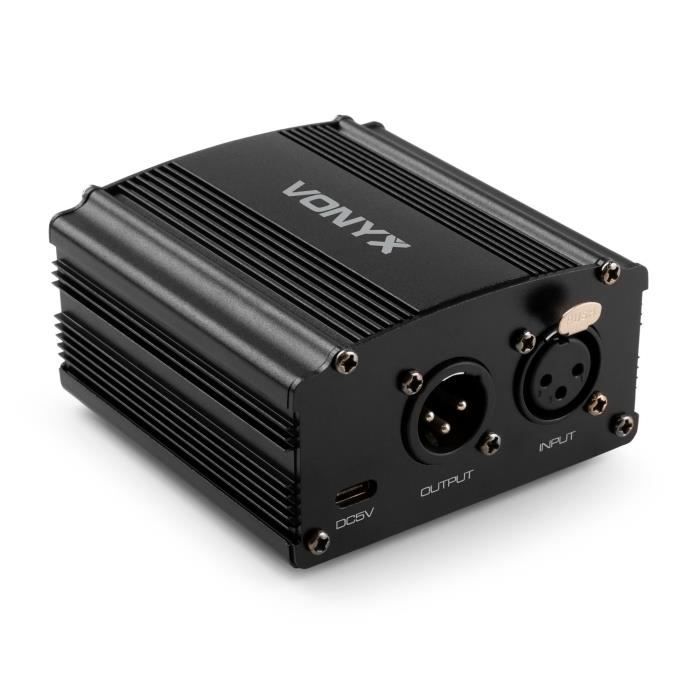 Vonyx VDX10 Alimentation fantôme 48V - Entrée et sortie XLR Raccordement USB et USB-C Compatibilité Universelle