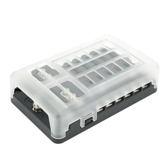 Boîte à Fusibles 12V 12 Voies Avec LED – Bloc Fusible Voiture, Camping-car, Bateau, 24 Fusibles Inclus