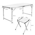 Table de Camping en Aluminium Table Pliante Table de Jardin Table Réglable en Hauteur et 4 Chaises 120X60cm-1