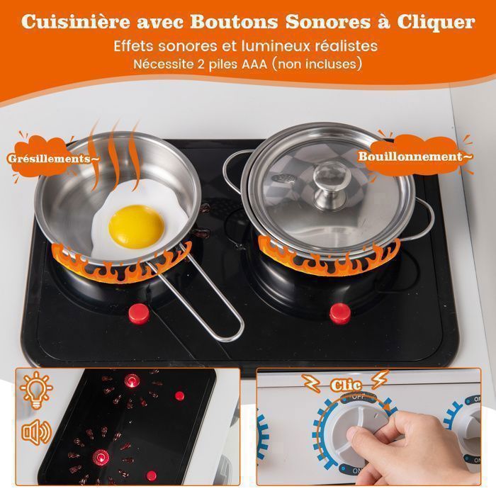 HOMASIS Cuisine pour enfants en bois avec cuisinière, four, réfrigérateur, micro-ondes, évier, robinet, table de jeu, pour enfants à partir de 3 ans, marron
