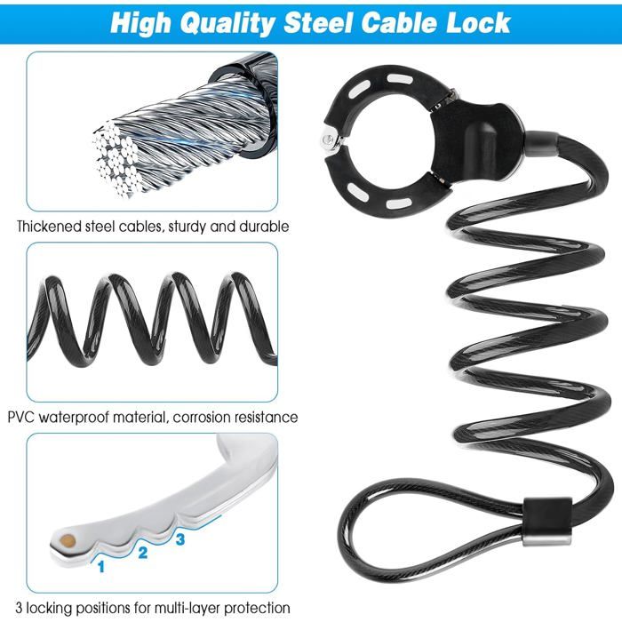 Antivol Pour Trottinette électrique Et Vélo - Câble En Acier 14mm, 152 Cm - Cadenas à Clé étanche - Haute Sécurité - 7
