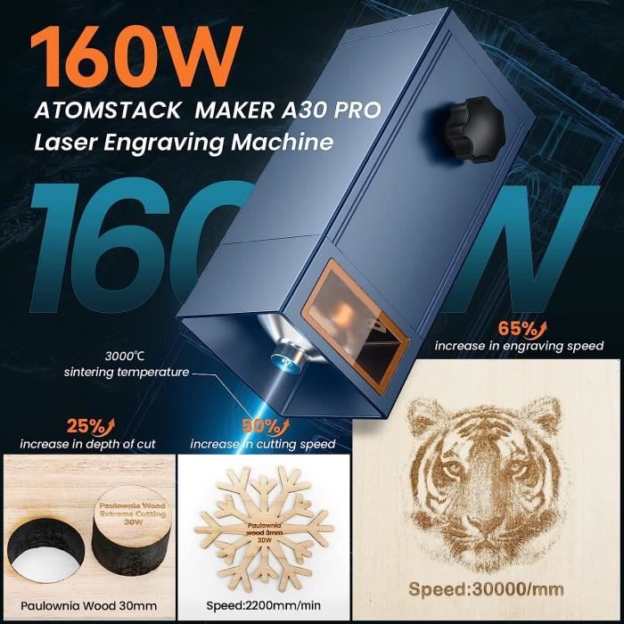 ATOMSTACK A30 Pro Machine de Gravure laser 160W, graveur laser 33W