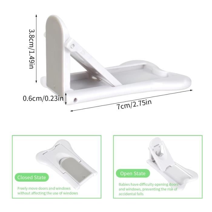 Bloque Porte Coulissante Enfant - Lot De 4 - Sécurité Fenêtre Et Placard Sans Perçage - Auto-adhésif Et Réglable - Blanc