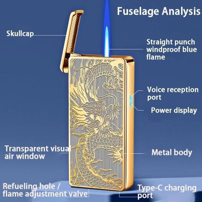 Briquet intelligent à commande vocale, coupe-vent, 5 modes d'allumage, réglable, rechargeable au butane, convient comme cadeau pour homme et femme (B