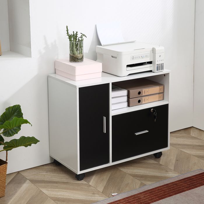 Support d'imprimante 3 tiroirs 2 niches grand plateau blanc Homcom Maisons du Mo