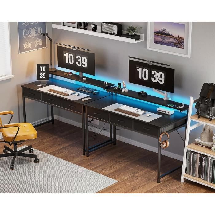 Bureau ODK Avec 3 Tiroirs Tissu, 2 Prises Et Ports USB - Marron 120x48cm