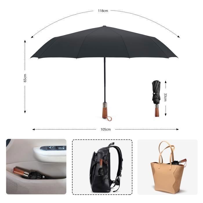 Parapluie Noir Rain-Fold - Nylon Auto-pliant - Avec étui Noir