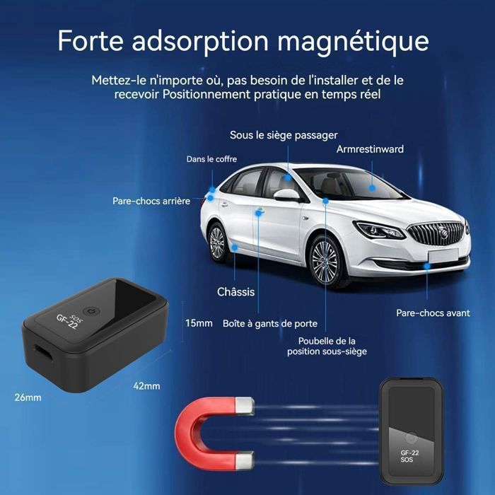 Tracker GPS Magnétique Antivol - Localisateur Temps Réel étanche - Noir