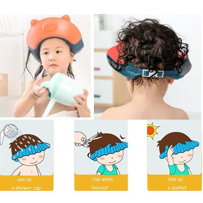 Bonnet de douche pour bébé, bonnet de douche réglable en silicone souple  pour enfants, bonnet de douche pour enfants de 0 à 6 ans pour protéger les  oreilles et les yeux de
