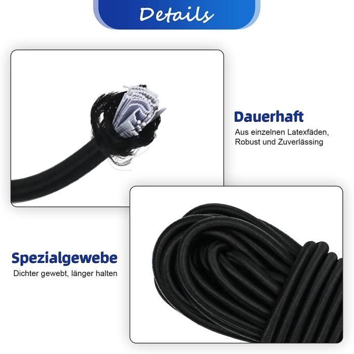 Corde en caoutchouc 5 mm 15 m Noir Corde élastique Cordon en caoutchouc  Corde de serrage avec crochet Accessoires DIY (noir, 5[558] - Cdiscount  Bricolage