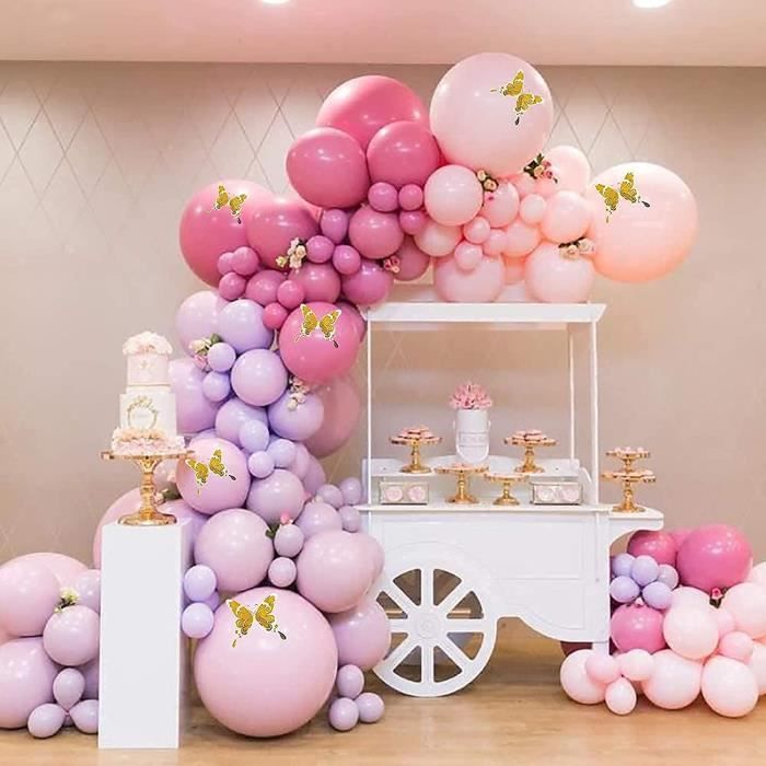 Arche de ballon rose et or rose, 126pcs Kit de guirlande de ballons roses  avec ballon en or rose 4d, ballons en latex violet rose pour filles fête