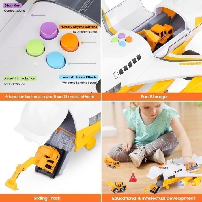 Jouet Avion Transport + 8 Voitures + Hélicoptère - Ensemble De Jeu Imaginatif Pour Enfants 3 Ans Et Plus