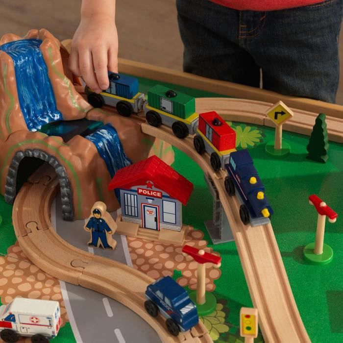 Circuit Voiture et Train en Bois Table avec Plateau Réversible 120