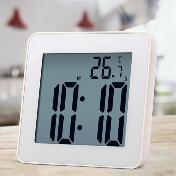 ALLOMN Horloge de Salle de Bain, Alarme Numérique LCD avec Horloge de  Douche Tactile étanche, Humidité de la Température, Compte à Rebours, 3  Méthodes de Montage, Alimentation par Batterie (Blanc) : 