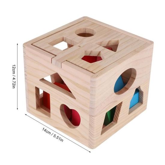 Jeu Cubes En Bois Intellectuelle 13 Trous Forme Boite Enfants Bebe Jouets Educatifs Colore Geometrie Cdiscount