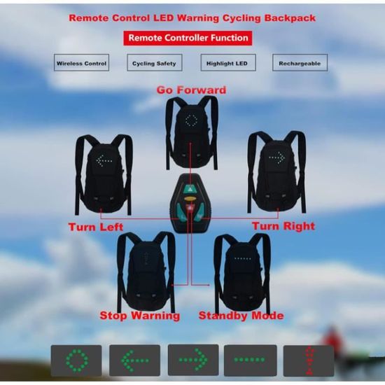 MS Life Sac à Dos Vélo LED Clignotant Rechargeable – Indicateurs De Direction Sans Fil + Réfléchissant 15L, Sécurité Nuit