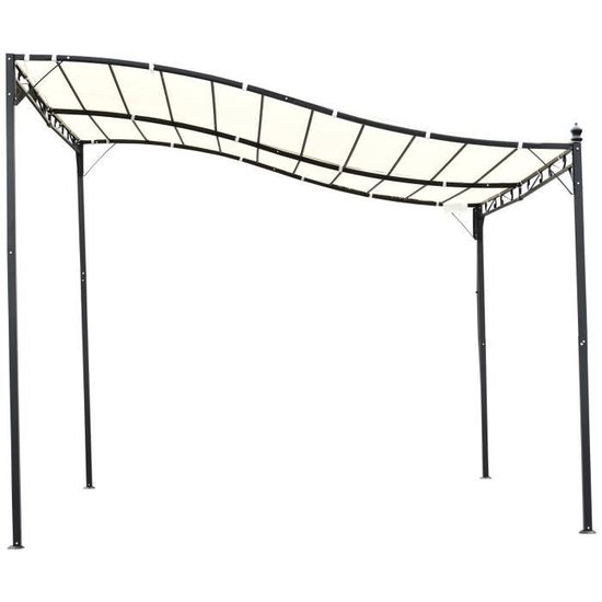 Outsunny Pergola tonnelle de Jardin auvent 2,97 x 2,97 m adossable m/étal Noir Polyester imperm/éabilis/é Anti-UV Gris
