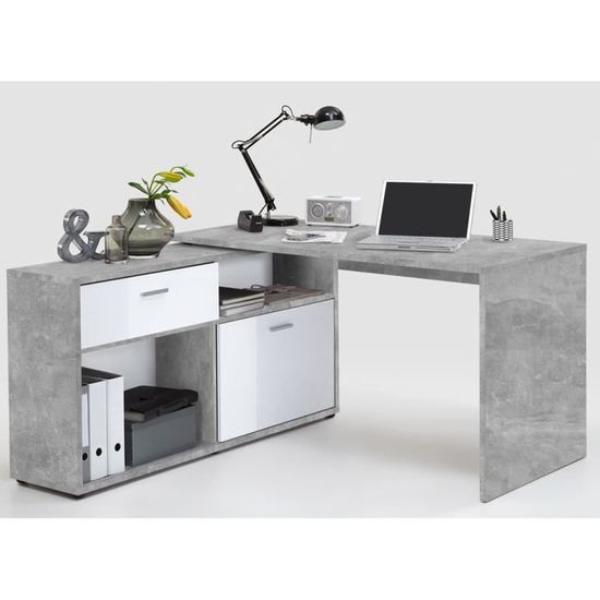 Bureau D Angle En Panneau De Particules Gris Beton La Blanc Brillant Dim L138 X H75 X P138 Cm Achat Vente Bureau Bureau D Angle Gris Beton Cdiscount