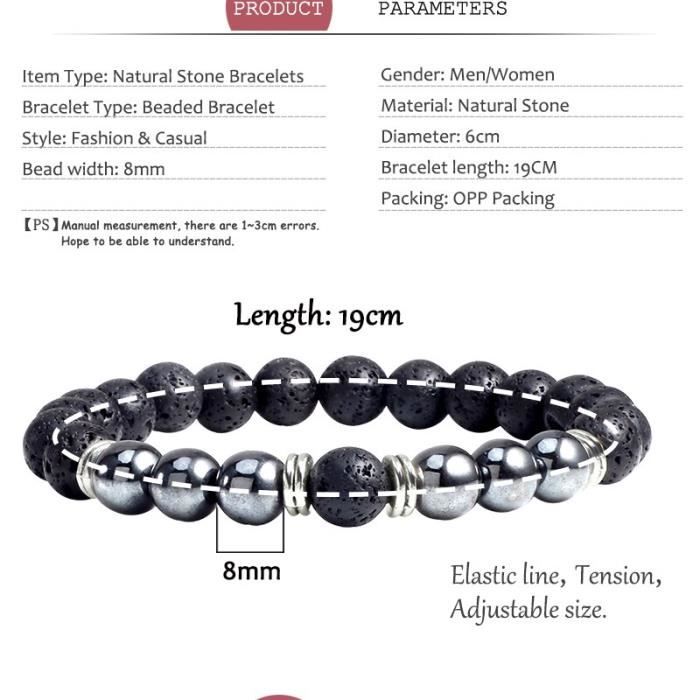Bracelet en Cuir Perlé en Pierre d'Agate Noire - Nouveau Design Perles de  Pierres Précieuses Charme Bracelets Faits à la Main Bracelet Naturel à la  Mode pour Hommes Femmes Cadeaux pour Hommes