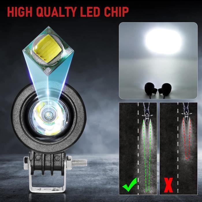2 Pouces Phares LED Moto Supplémentaires 12V-24V - Projecteurs Ronds IP68 Pour Moto ATV UTV 4x4