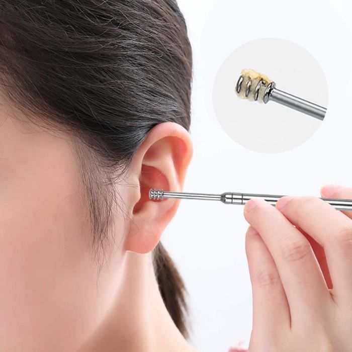 COTON-TIGE - CURE-OREILLE Curette spirale nettoyage oreilles Silicone avec  16 têtes de rechange - Cdiscount Au quotidien