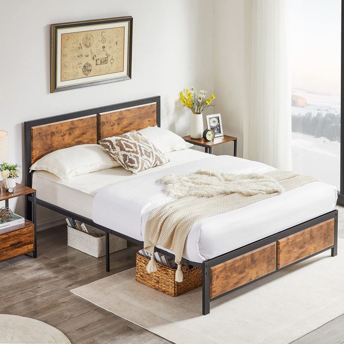 VECELO Telaio per letto 140 x 190 cm, letto matrimoniale in metallo, non serve rete, montaggio semplice, grande spazio in listelli, nero