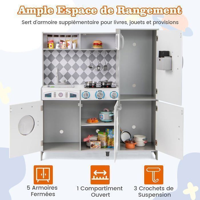 Costway Cuisine Enfant Avec Lumière & Effet Sonore, Cuisiniere Enfant Avec Rideau Cafetiere Distributeur D Eau Espace De Rangement Jeu De Cuisine Pour Garcons Filles De 3 Ans Costway Cuisine Enfant Avec Lumière & Effet Sonore, Cuisiniere Enfant Avec Rideau Cafetiere Distributeur D Eau Espace De Rangement Jeu De Cuisine Pour Garcons Filles De 3 Ans