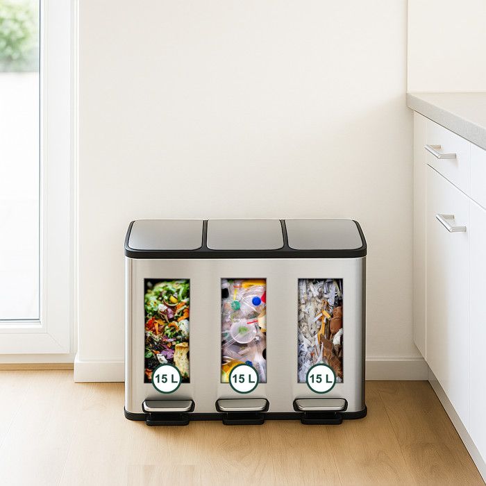 Poubelle De Cuisine Encastrable 4 Compartiments Relaxdays – Système Coulissant 35 L Pour Meuble Bas, Tri Sélectif Facile, Noir