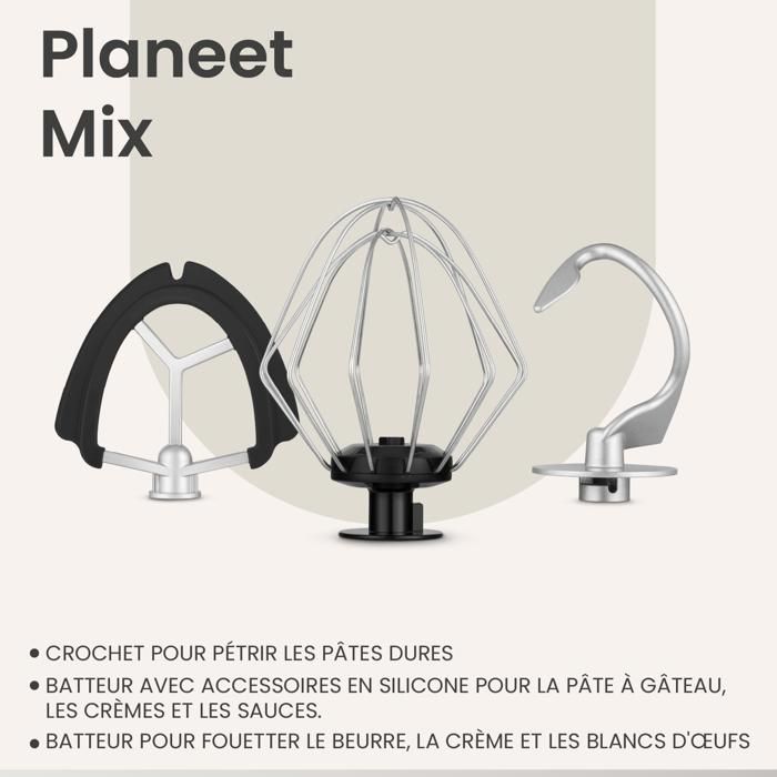 Robot Pâtissier ZEEGMA Planeet Chef 1500W - Bol 6.5L Inox | 7 Vitesses - Accessoires Inclus