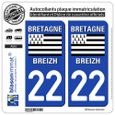 2 Autocollants plaque immatriculation Auto 22 Bretagne - LogoType-0
