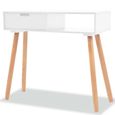Table console - OVONNI - Bois de pin massif - Blanc - 1 tiroir - Style campagne-0