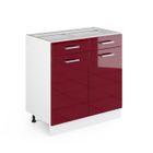Meuble cuisine R-Line, 80cm sans PT, Rouge bordeaux Haute brillance, Blanc, Vicco
