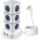 BYONDSELF 2500W Tour Multiprise Électrique,Tour Multiprise Parafoudre avec 12 Prises et 4 Ports USB,Multiprise USB-3 Interrupteurs Individuel
