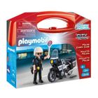 PLAYMOBIL - Valisette Motard de Police - Garçon - 13 éléments - A partir de 4 ans