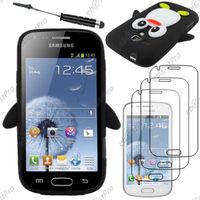 Coque Pingouin Samsung Galaxy Trend S7560 S Duos S7562, Noir +Mini Stylet 3 Film