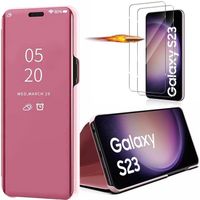 Coque pour Samsung Galaxy S23 avec 2 Verres Trempés Protection Intégrale Effet Mirroir Smart Case Rose