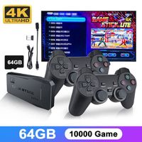 64g 10000+ Jeux - Console de Jeu Vidéo Rétro HDMI avec 2 Manettes Sans Fil 4K HD pour GBA-PS1 Plug and Play TV Stick