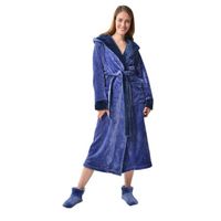 RAIKOU Femmes Peignoir Flanelle Chaud et Épais Peignoir Homme Robe de Chambre Manches Longues Peignoir à Capuche Blue S