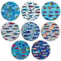 Set de X8 Dessous de verre ronds en céramique bleu poisson, Dessous de verre décoratif, Décoration de maison de plage nautique,