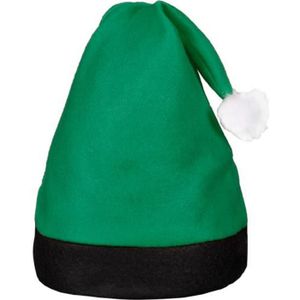 CHAPEAU - PERRUQUE Bonnet de Père Noel vert avec bordure noire et pom