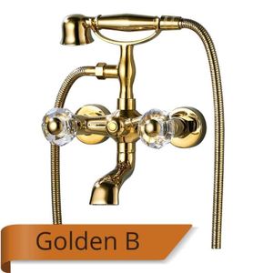 ROBINETTERIE SDB Baignoire Robinets,Robinet de baignoire de luxe double poignée mélangeur de douche de bain à main avec douche à - Type Golden B