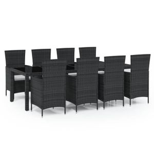 Ensemble table et chaise de jardin Salon de jardin en Résine tressée, Meubles d'extérieur 8 chaises avec table, Couleur noir O146