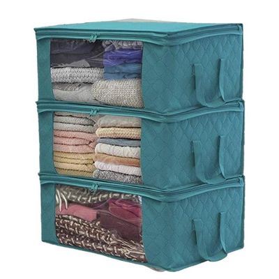 Housse de rangement Sac de rangement Non tisse pour vetements couette pliante anti poussiere boite de finition 3Pcs blue D Cdiscount Maison