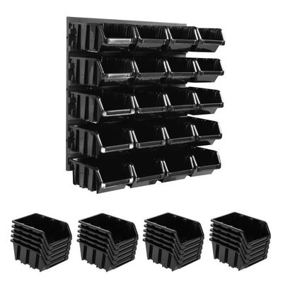 Étagère Murale Avec 30 Boîtes De Rangement Empilables - 178x78 Cm, Rouge, Plastique - Neuf